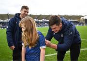 4 November 2023; Match day mascot Eve Curtin, aged eight, with Dan Sheehan of Leinster before the United Rugby Championship match between Leinster and Edinburgh at the RDS Arena in Dublin. Photo by Harry Murphy/Sportsfile