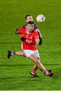 4 November 2023; Colm Hulton of Éire Óg in action against Shane Cunningham of Kilmacud Crokes during the AIB Leinster GAA Football Senior Club Championship quarter-final match between Éire Óg and Kilmacud Crokes at Netwatch Cullen Park in Carlow. Photo by Seb Daly/Sportsfile