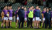 4 November 2023; Kilmacud Crokes manager Robbie Brennan and his players before the AIB Leinster GAA Football Senior Club Championship quarter-final match between Éire Óg and Kilmacud Crokes at Netwatch Cullen Park in Carlow. Photo by Seb Daly/Sportsfile