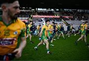 5 November 2023; Kieran Molloy of Corofin breaks from the team photo before the Galway County Senior Club Football Championship final match between Corofin and Moycullen at Pearse Stadium in Galway. Photo by Harry Murphy/Sportsfile