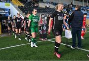 5 November 2023; Wexford Youths captain Freya de Mange leads her side out before the EA SPORTS Women’s U19 Cup Final between Wexford Youths and Shelbourne at Athlone Town Stadium in Westmeath. Photo by Seb Daly/Sportsfile