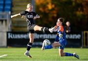 5 November 2023; Shelbourne goalkeeper Jenny Willoughby makes a save, under pressure from Ceola Bergin of Wexford Youths, during the EA SPORTS Women’s U19 Cup Final between Wexford Youths and Shelbourne at Athlone Town Stadium in Westmeath. Photo by Seb Daly/Sportsfile