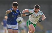 5 November 2023; Danny McCartan of St Loman's Mullingar in action against Niall Farrelly of Killoe Young Emmetts during the AIB Leinster GAA Football Senior Club Championship quarter-final match between Killoe Young Emmets and St Loman's Mullingar at Glennon Brothers Pearse Park in Longford. Photo by Stephen Marken/Sportsfile