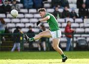 5 November 2023; Owen Gallagher of Moycullen kicks a point during the Galway County Senior Club Football Championship final match between Corofin and Moycullen at Pearse Stadium in Galway. Photo by Harry Murphy/Sportsfile