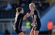 5 November 2023; Ceola Bergin of Wexford Youths, right, celebrates with teammate Aine Walsh after scoring their side's third goal during the EA SPORTS Women’s U19 Cup Final between Wexford Youths and Shelbourne at Athlone Town Stadium in Westmeath. Photo by Seb Daly/Sportsfile