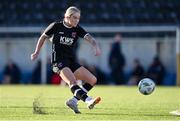 5 November 2023; Ceola Bergin of Wexford Youths shoots to score her side's third goal during the EA SPORTS Women’s U19 Cup Final between Wexford Youths and Shelbourne at Athlone Town Stadium in Westmeath. Photo by Seb Daly/Sportsfile