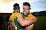 5 November 2023; Conor Cunningham, right, and Martin Farragher of Corofin after their side's victory in the Galway County Senior Club Football Championship final match between Corofin and Moycullen at Pearse Stadium in Galway. Photo by Harry Murphy/Sportsfile