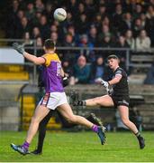 5 November 2023; Anthony Morgan of Kilcoo kicks a point during the AIB Ulster GAA Football Senior Club Championship round 1 match between Derrygonnelly Harps of Fermanagh and Kilcoo of Down at Brewster Park in Enniskillen, Fermanagh. Photo by Ramsey Cardy/Sportsfile