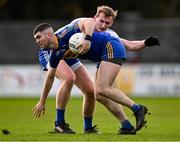 5 November 2023; Conor Frayne of Summerhill in action against James Burke of Naas during the AIB Leinster GAA Football Senior Club Championship quarter-final match between Naas and Summerhill at Manguard Park in Kildare. Photo by Piaras Ó Mídheach/Sportsfile