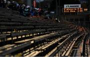 5 November 2023; A general view of the half-time scoreboard during the AIB Ulster GAA Football Senior Club Championship round 1 match between Derrygonnelly Harps of Fermanagh and Kilcoo of Down at Brewster Park in Enniskillen, Fermanagh. Photo by Ramsey Cardy/Sportsfile