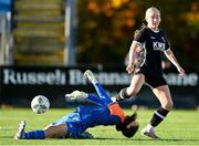 5 November 2023; Ceola Bergin of Wexford Youths collides with Shelbourne goalkeeper Jenny Willoughby during the EA SPORTS Women’s U19 Cup Final between Wexford Youths and Shelbourne at Athlone Town Stadium in Westmeath. Photo by Seb Daly/Sportsfile