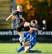 5 November 2023; Ceola Bergin of Wexford Youths collides with Shelbourne goalkeeper Jenny Willoughby during the EA SPORTS Women’s U19 Cup Final between Wexford Youths and Shelbourne at Athlone Town Stadium in Westmeath. Photo by Seb Daly/Sportsfile