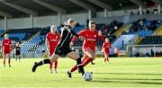 5 November 2023; Mia Lenihan of Wexford Youths in action against Ciara Giles of Shelbourne during the EA SPORTS Women’s U19 Cup Final between Wexford Youths and Shelbourne at Athlone Town Stadium in Westmeath. Photo by Seb Daly/Sportsfile