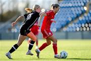 5 November 2023; Nia Hannon of Shelbourne in action against Ceola Bergin of Wexford Youths during the EA SPORTS Women’s U19 Cup Final between Wexford Youths and Shelbourne at Athlone Town Stadium in Westmeath. Photo by Seb Daly/Sportsfile