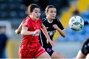 5 November 2023; Leah Donnelly of Shelbourne in action against Jess Lawler of Wexford Youths during the EA SPORTS Women’s U19 Cup Final between Wexford Youths and Shelbourne at Athlone Town Stadium in Westmeath. Photo by Seb Daly/Sportsfile