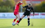 5 November 2023; Leah Riley of Shelbourne in action against Mia Lenihan of Wexford Youths during the EA SPORTS Women’s U19 Cup Final between Wexford Youths and Shelbourne at Athlone Town Stadium in Westmeath. Photo by Seb Daly/Sportsfile