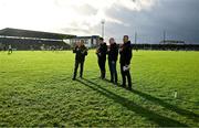 5 November 2023; TG4 presenter Micheál Ó Domhnaill with analysts Eamonn Fitzmaurice, Declan Quinn and Aodan Mac Gearailt before the Kerry County Senior Football Championship final match between Mid Kerry and East Kerry at Austin Stack Park in Tralee, Kerry. Photo by Brendan Moran/Sportsfile