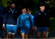 6 November 2023; Jimmy O'Brien, centre, and Dan Sheehan, right, during Leinster rugby squad training session at UCD in Dublin. Photo by Harry Murphy/Sportsfile