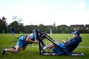 6 November 2023; Thomas Clarkson with elite player development officer Aaron Dundon during Leinster rugby squad training session at UCD in Dublin. Photo by Harry Murphy/Sportsfile