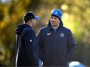 6 November 2023; Contact skills coach Sean O'Brien speaks with elite player development officer Aaron Dundon during Leinster rugby squad training session at UCD in Dublin. Photo by Harry Murphy/Sportsfile