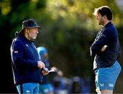 6 November 2023; Forwards and scrum coach Robin McBryde speaks with Ryan Baird during Leinster rugby squad training session at UCD in Dublin. Photo by Harry Murphy/Sportsfile