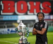 6 November 2023; Jonathan Afolabi poses for a portrait during a Bohemians media day, at Dalymount Park in Dublin, ahead of the Sports Direct FAI Cup Final. Photo by Stephen McCarthy/Sportsfile
