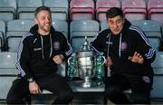 6 November 2023; Manager Declan Devine, right, and assistant manager Gary Cronin poses for a portrait during a Bohemians media day, at Dalymount Park in Dublin, ahead of the Sports Direct FAI Cup Final. Photo by Stephen McCarthy/Sportsfile