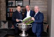 6 November 2023; Dublin senior football manager Dessie Farrell, left, Mazars Managing Partner Tom O’Brien, centre, and Photographer and Sportsfile founder Ray McManus during the launch of A Season of Sundays 2023 at The Croke Park Hotel in Dublin. Photo by Piaras Ó Mídheach/Sportsfile