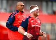 7 November 2023; Simon Zebo, left, and John Ryan during a Munster rugby squad training session at Thomond Park in Limerick. Photo by Eóin Noonan/Sportsfile