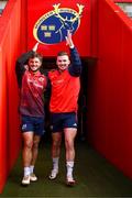 7 November 2023; Alex Nankivell, left, and Shane Daly makes their way to the pitch for a Munster rugby squad training session at Thomond Park in Limerick. Photo by Eóin Noonan/Sportsfile