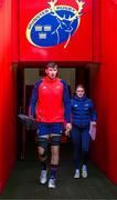 7 November 2023; Tom Ahern makes his way to the pitch for a Munster rugby squad training session at Thomond Park in Limerick. Photo by Eóin Noonan/Sportsfile