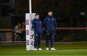 7 November 2023; Luke McGrath, left, and Robbie Henshaw during a Leinster rugby open training session at Dublin University Football Club in Trinity College, Dublin. Photo by David Fitzgerald/Sportsfile