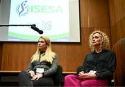8 November 2023; Sport Ireland Institute head of physiology Ciara Sinnott-O'Connor and SETU Lecturer Annalouise Muldoon during a Q&A at the launch of ISESA, the Irish Sport and Exercise Sciences Association at the Sport Ireland Conference Centre in Dublin. Photo by Harry Murphy/Sportsfile