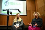 8 November 2023; Sport Ireland Institute head of physiology Ciara Sinnott-O'Connor and SETU Lecturer Annalouise Muldoon during a Q&A at the launch of ISESA, the Irish Sport and Exercise Sciences Association at the Sport Ireland Conference Centre in Dublin. Photo by Harry Murphy/Sportsfile