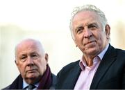 8 November 2023; Former Northern Ireland player Gerry Armstrong, right, and Former Arsenal and Republic of Ireland player Liam Brady in attendance at the unveiling of the Pat Jennings statue at Kildare Street in Newry, Down. Photo by David Fitzgerald/Sportsfile