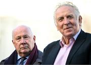 8 November 2023; Former Arsenal and Republic of Ireland player Liam Brady, left, and former Northern Ireland player Gerry Armstrong in attendance at the unveiling of the Pat Jennings statue at Kildare Street in Newry, Down. Photo by David Fitzgerald/Sportsfile
