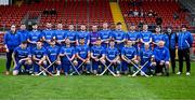 21 October 2023; The Scotland squad and backroom team before the 2023 Hurling Shinty International Game between Ireland and Scotland at Páirc Esler in Newry, Down. Photo by Piaras Ó Mídheach/Sportsfile