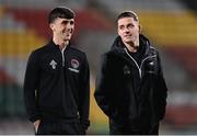 10 November 2023; Ruairi Keating, right, and Barry Coffey of Cork City before the SSE Airtricity Men's Premier Division Promotion / Relegation play-off match between Waterford and Cork City at Tallaght Stadium in Dublin. Photo by Stephen McCarthy/Sportsfile