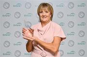 10 November 2023; Former Monaghan footballer Brenda McAnespie with her Ladies Football Hall of Fame award at the 2023 Gaelic Writers' Association Awards, supported by EirGrid, at the Iveagh Garden Hotel in Dublin. Photo by Brendan Moran/Sportsfile