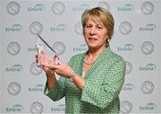 10 November 2023; Former Kilkenny camogie player Ann Downey with her Camogie Hall of Fame award at the 2023 Gaelic Writers' Association Awards, supported by EirGrid,  at the Iveagh Garden Hotel in Dublin. Photo by Brendan Moran/Sportsfile