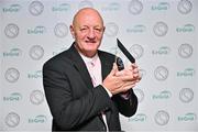 10 November 2023; Former Antrim hurler Terence McNaughton with his Hurling Hall of Fame award at the 2023 Gaelic Writers' Association Awards, supported by EirGrid, at the Iveagh Garden Hotel in Dublin. Photo by Brendan Moran/Sportsfile