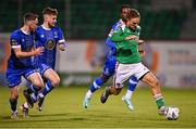 10 November 2023; Ben Worman of Cork City breaks away from Darragh Power of Waterford, left, and Barry Crowe Baggley during the SSE Airtricity Men's Promotion / Relegation play-off match between Waterford and Cork City at Tallaght Stadium in Dublin. Photo by Tyler Miller/Sportsfile