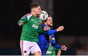 10 November 2023; Ruairi Keating of Cork City in action against Rowan McDonald of Waterford during the SSE Airtricity Men's Promotion / Relegation play-off match between Waterford and Cork City at Tallaght Stadium in Dublin. Photo by Tyler Miller/Sportsfile