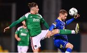 10 November 2023; Ruairi Keating of Cork City in action against Rowan McDonald of Waterford during the SSE Airtricity Men's Promotion / Relegation play-off match between Waterford and Cork City at Tallaght Stadium in Dublin. Photo by Tyler Miller/Sportsfile