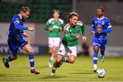 10 November 2023; Ben Worman of Cork City in action against Rowan McDonald of Waterford during the SSE Airtricity Men's Promotion / Relegation play-off match between Waterford and Cork City at Tallaght Stadium in Dublin. Photo by Tyler Miller/Sportsfile