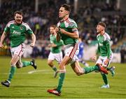 10 November 2023; Cian Coleman of Cork City celebrates after scoring his side's first goal during the SSE Airtricity Men's Premier Division Promotion / Relegation play-off match between Waterford and Cork City at Tallaght Stadium in Dublin. Photo by Stephen McCarthy/Sportsfile