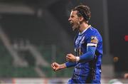 10 November 2023; Connor Parsons of Waterford celebrates after scoring his side's first goal during the SSE Airtricity Men's Promotion / Relegation play-off match between Waterford and Cork City at Tallaght Stadium in Dublin. Photo by Tyler Miller/Sportsfile