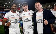 10 November 2023; Ulster players, from left, Robert Baloucoune, Jude Postlethwaite and Nathan Doak after the United Rugby Championship match between Ulster and Munster at Kingspan Stadium in Belfast. Photo by Ramsey Cardy/Sportsfile