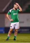 10 November 2023; Aaron Bolger of Cork City reacts during the SSE Airtricity Men's Promotion / Relegation play-off match between Waterford and Cork City at Tallaght Stadium in Dublin. Photo by Tyler Miller/Sportsfile