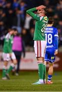 10 November 2023; Joe O'Brien-Whitmarsh of Cork City reacts during the SSE Airtricity Men's Promotion / Relegation play-off match between Waterford and Cork City at Tallaght Stadium in Dublin. Photo by Tyler Miller/Sportsfile